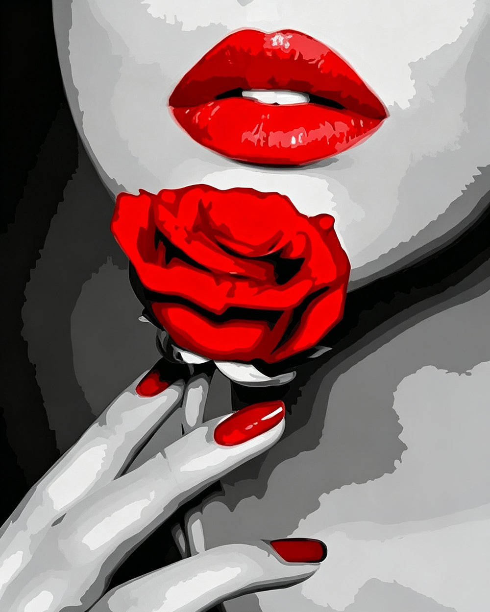 Bold red lips and rose paint by numbers kit for beginners