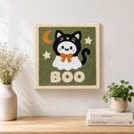 Finished boo ghost cat artwork displayed on a wall