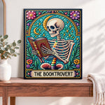 Finished book loving skeleton pearl diamond painting artwork displayed as home decor