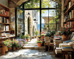 Bookshop entrance with flowers paint by numbers kit for beginners
