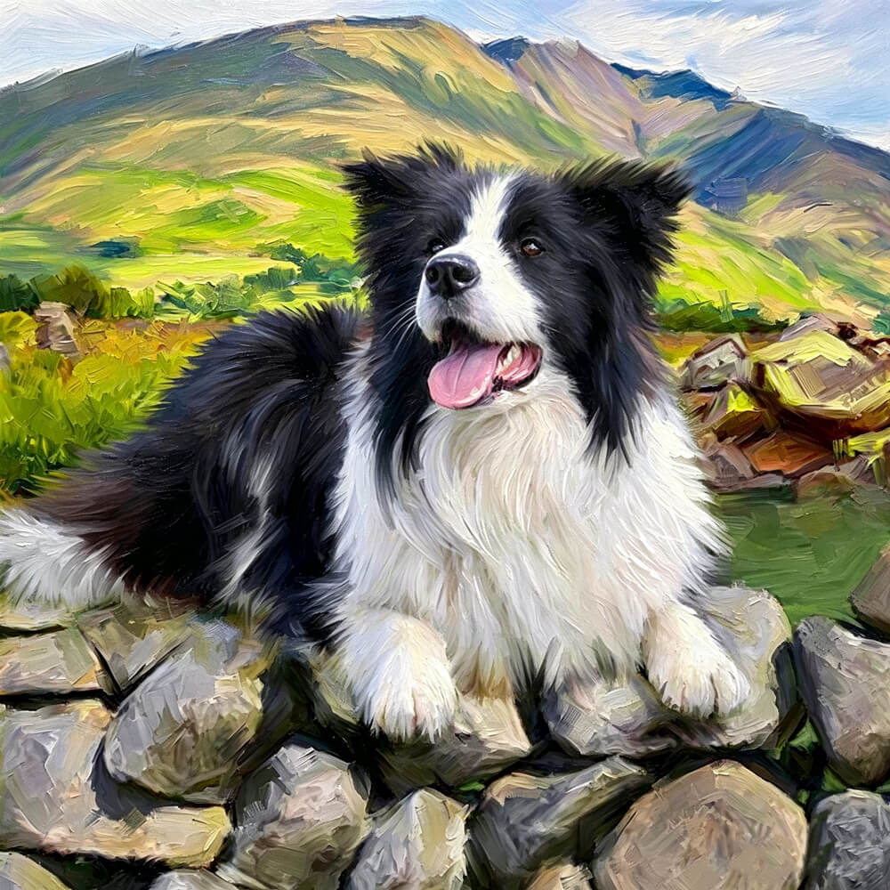 Border collie in the mountains cross stitch kit for beginners