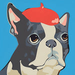 Boston terrier with a red beret cross stitch kit for beginners
