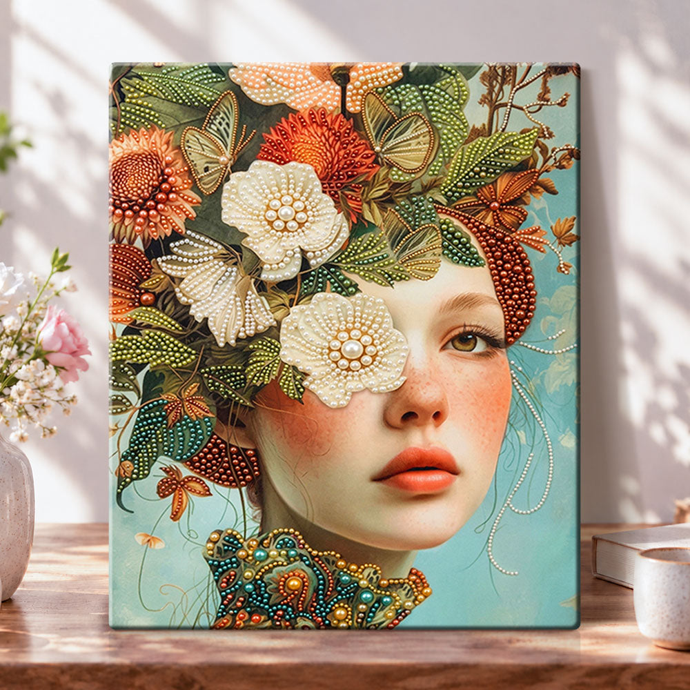Botanical butterfly lady pearl diamond painting kit for beginners