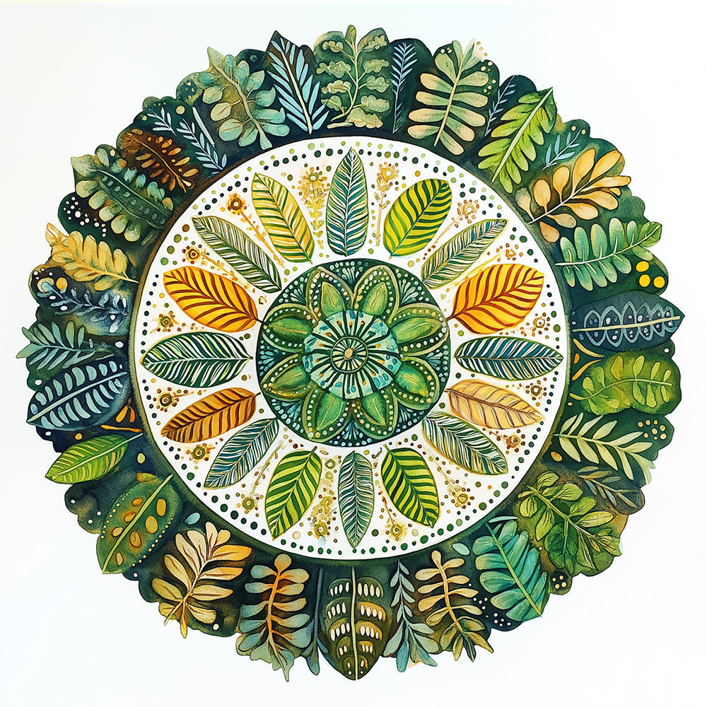 Botanical leaf mandala cross stitch kit for beginners