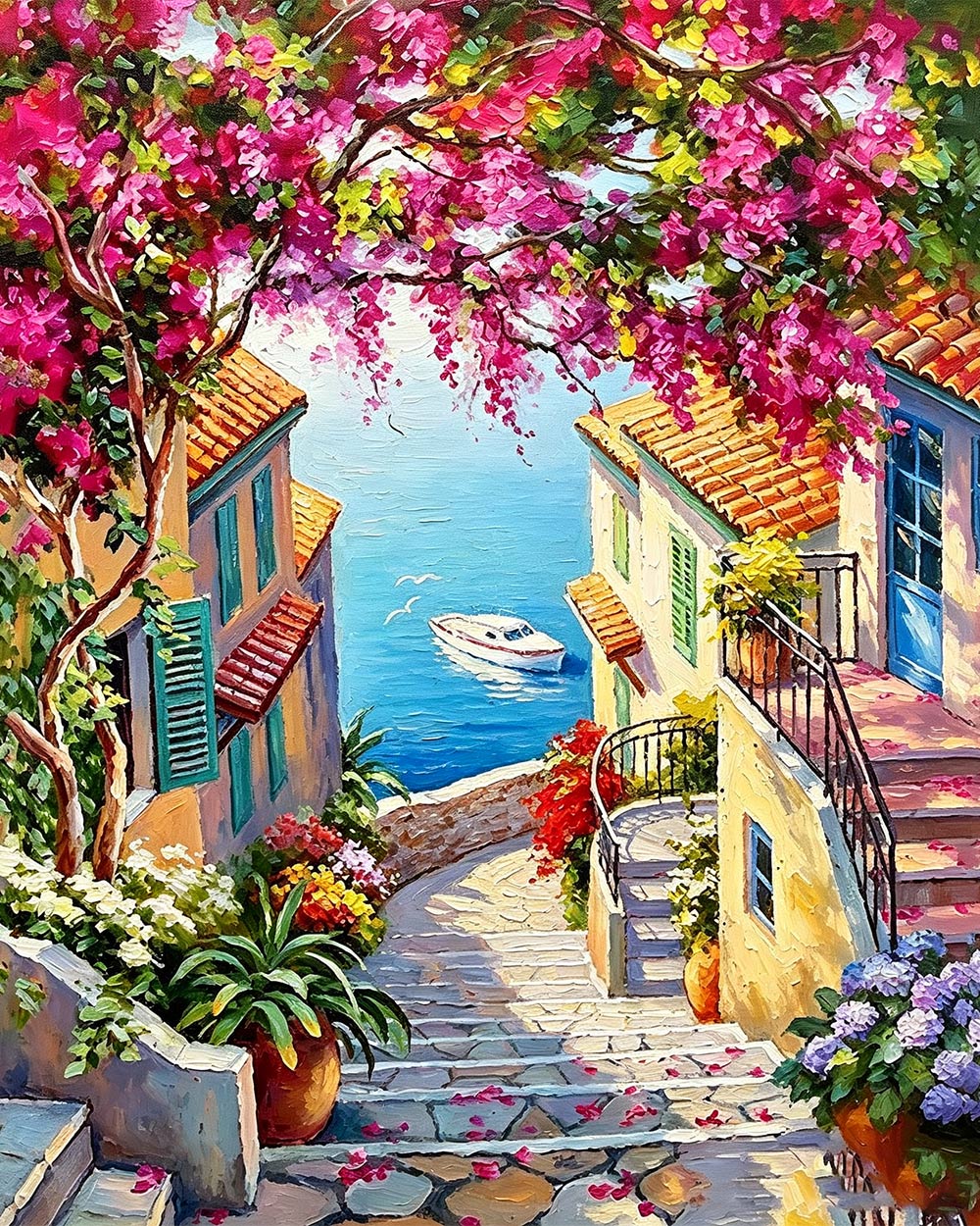 Bougainvillea steps to the sea cross stitch kit for beginners