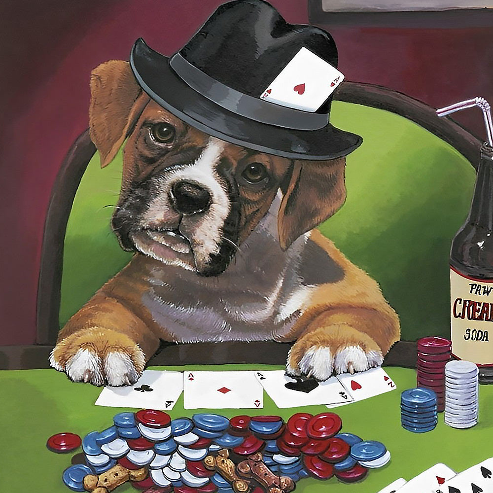 Boxer dog playing poker cross stitch kit for beginners