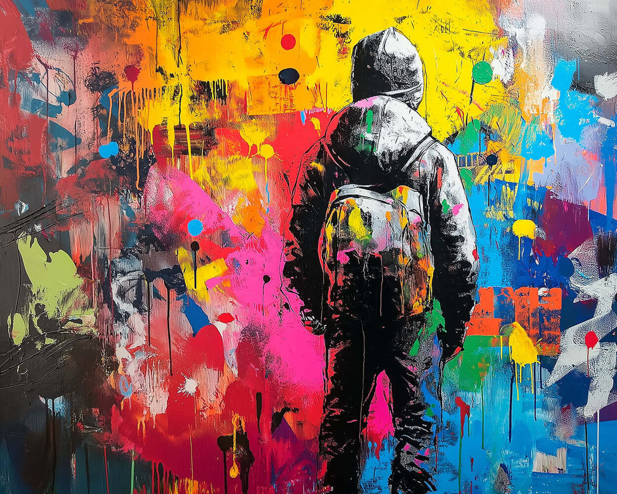 Boys back view graffiti paint by numbers kit for beginners