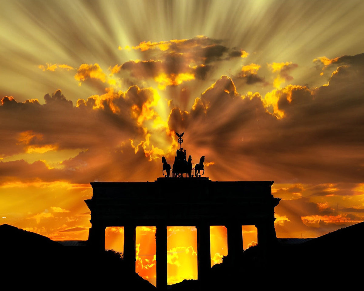 Brandenburg gate silhouette at sunset cross stitch kit for beginners