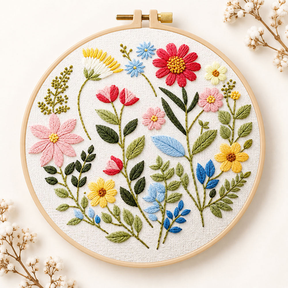 Bright colour florals embroidery kit