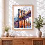 Finished brooklyn bridge in watercolour cross stitch artwork displayed