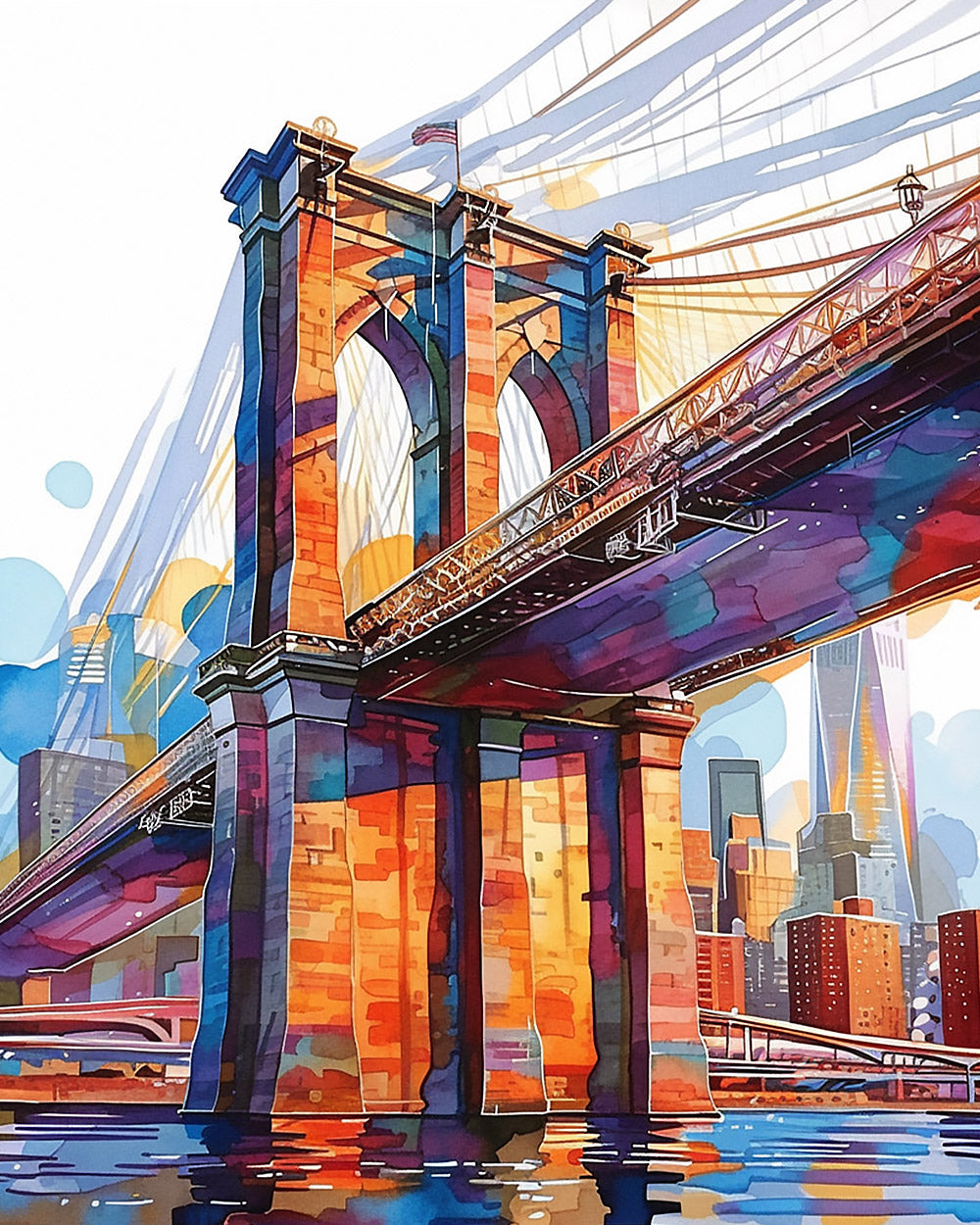 Brooklyn bridge in watercolour cross stitch kit for beginners