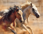 Brown and white horses running cross stitch kit for beginners