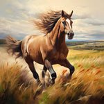 Brown horse galloping in a field cross stitch kit for beginners