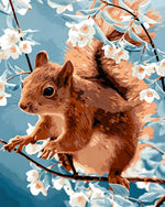 Brown squirrel and white blossom cross stitch kit for beginners