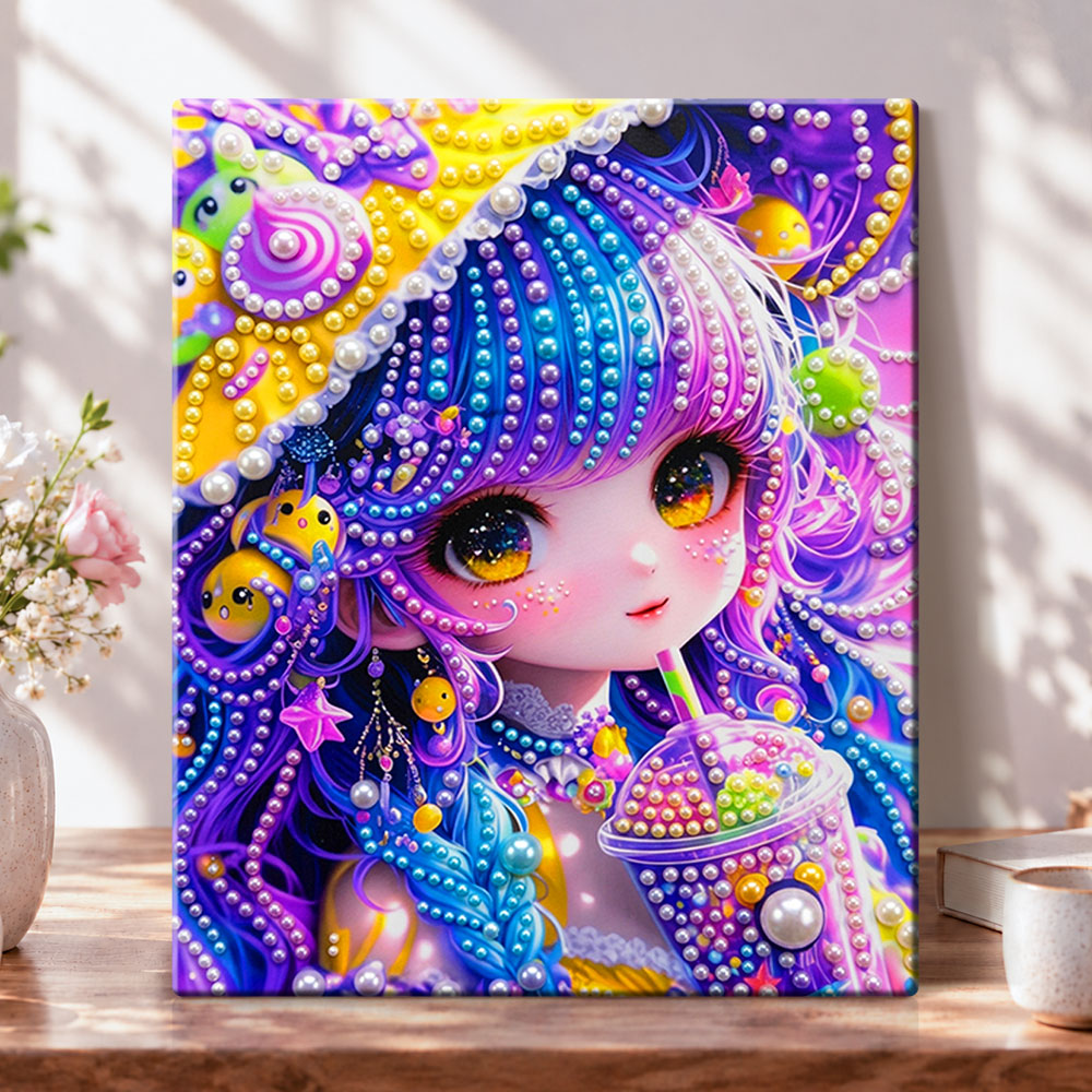 Bubblegum fantasy girl pearl diamond painting kit for beginners