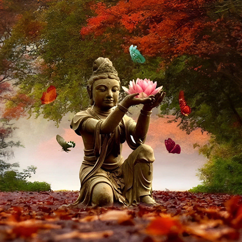 Buddha holding lotus with butterflies paint by numbers kit for beginners