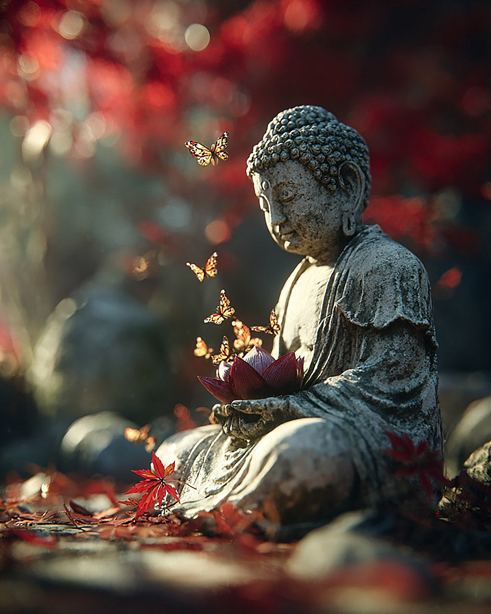 Buddha statue with butterflies and lotus cross stitch kit for beginners
