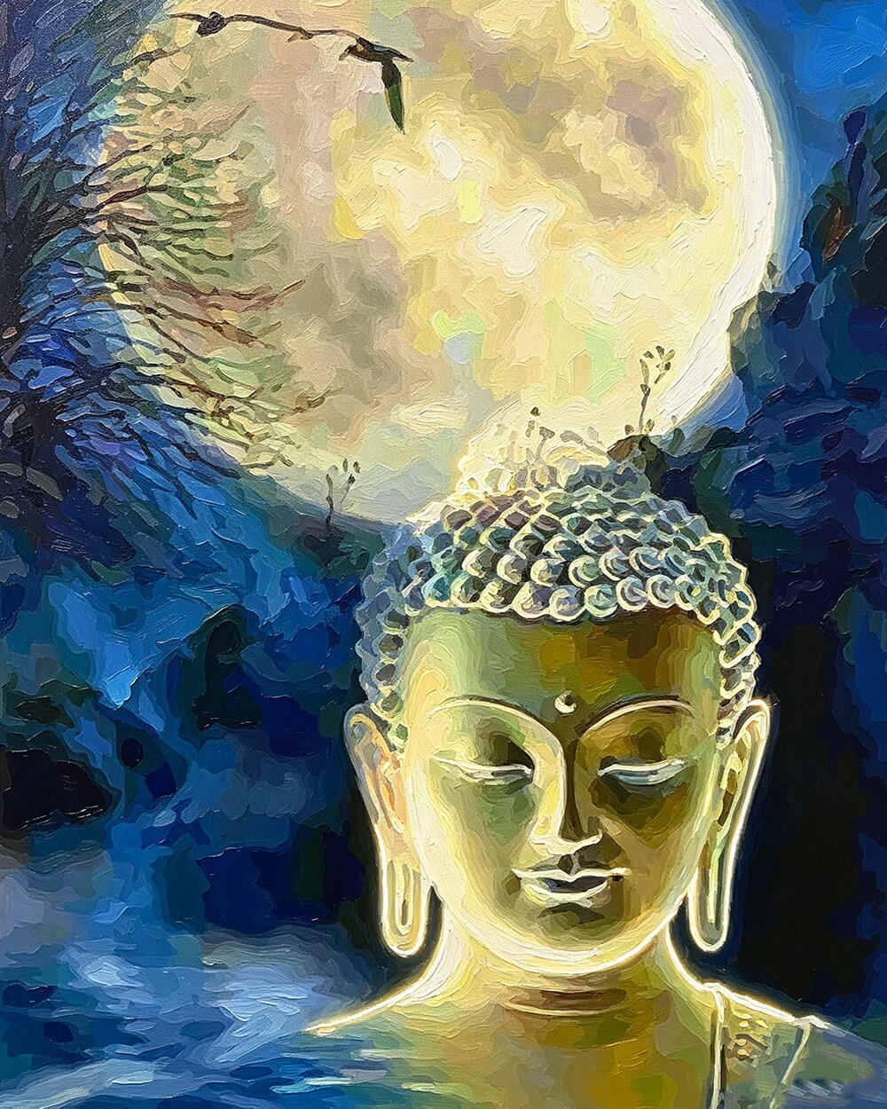Buddha under the full moon cross stitch kit for beginners