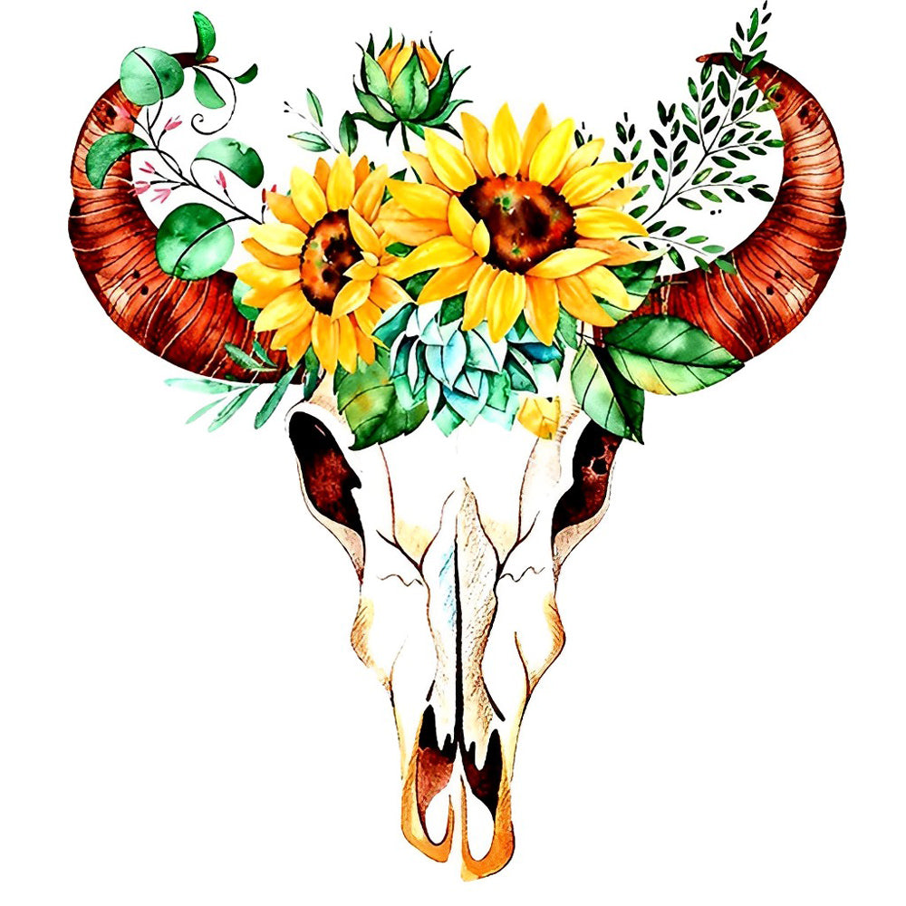 Bull skull with sunflowers cross stitch kit for beginners
