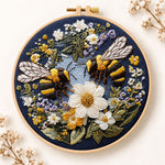 Bumblebees and white daisies embroidery kit
