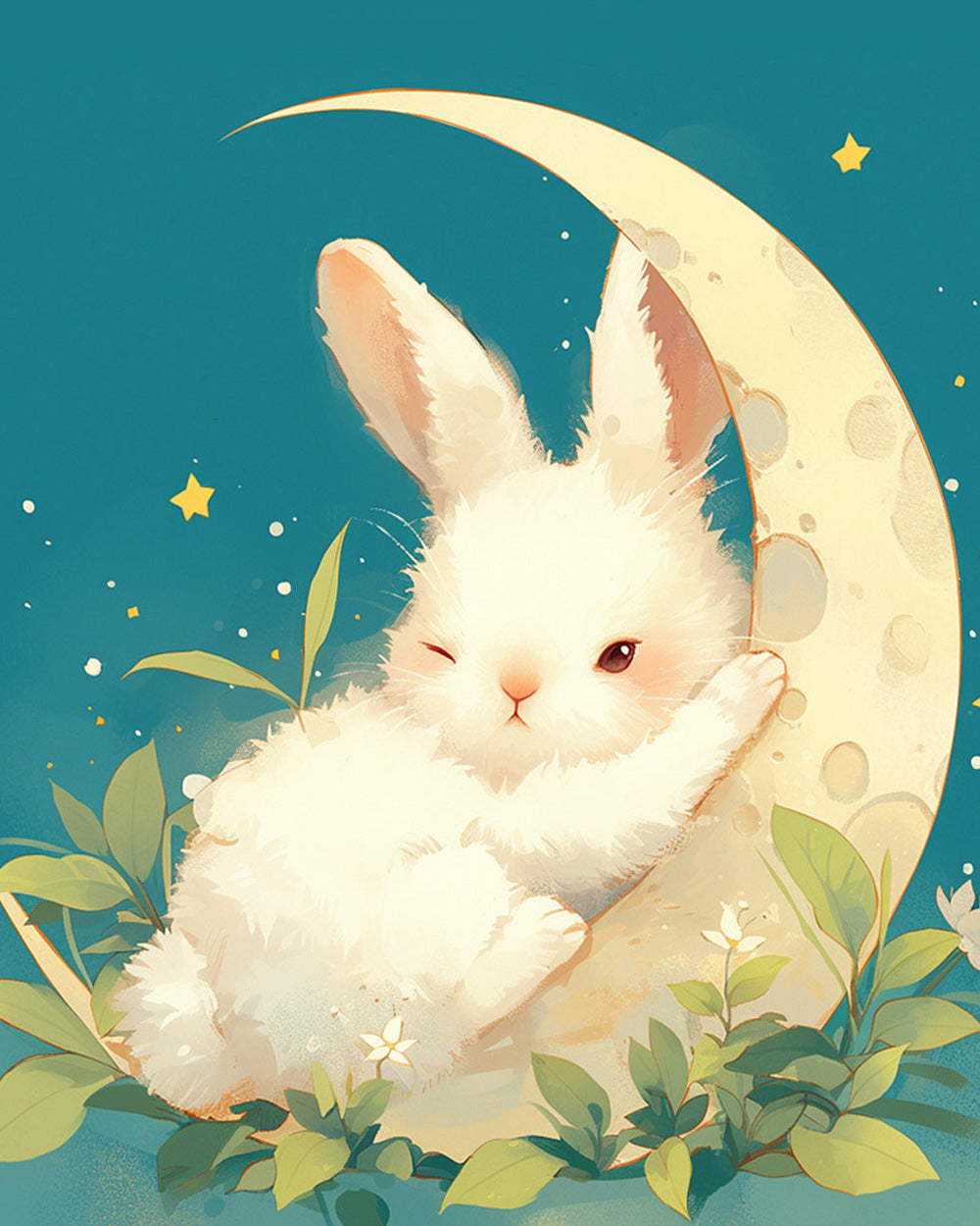 Bunny sleeping on the moon cross stitch kit for beginners