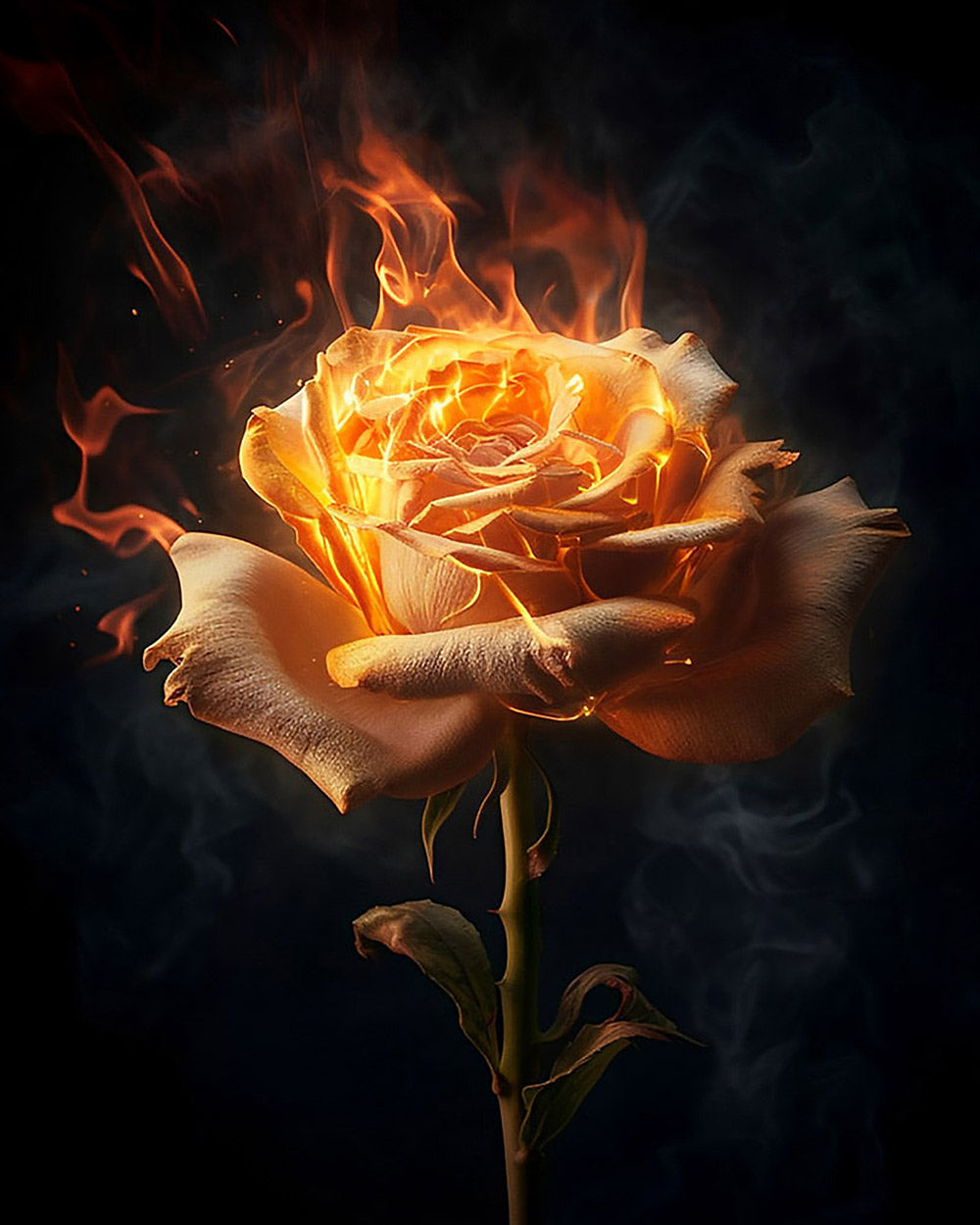 Burning rose in flames cross stitch kit for beginners