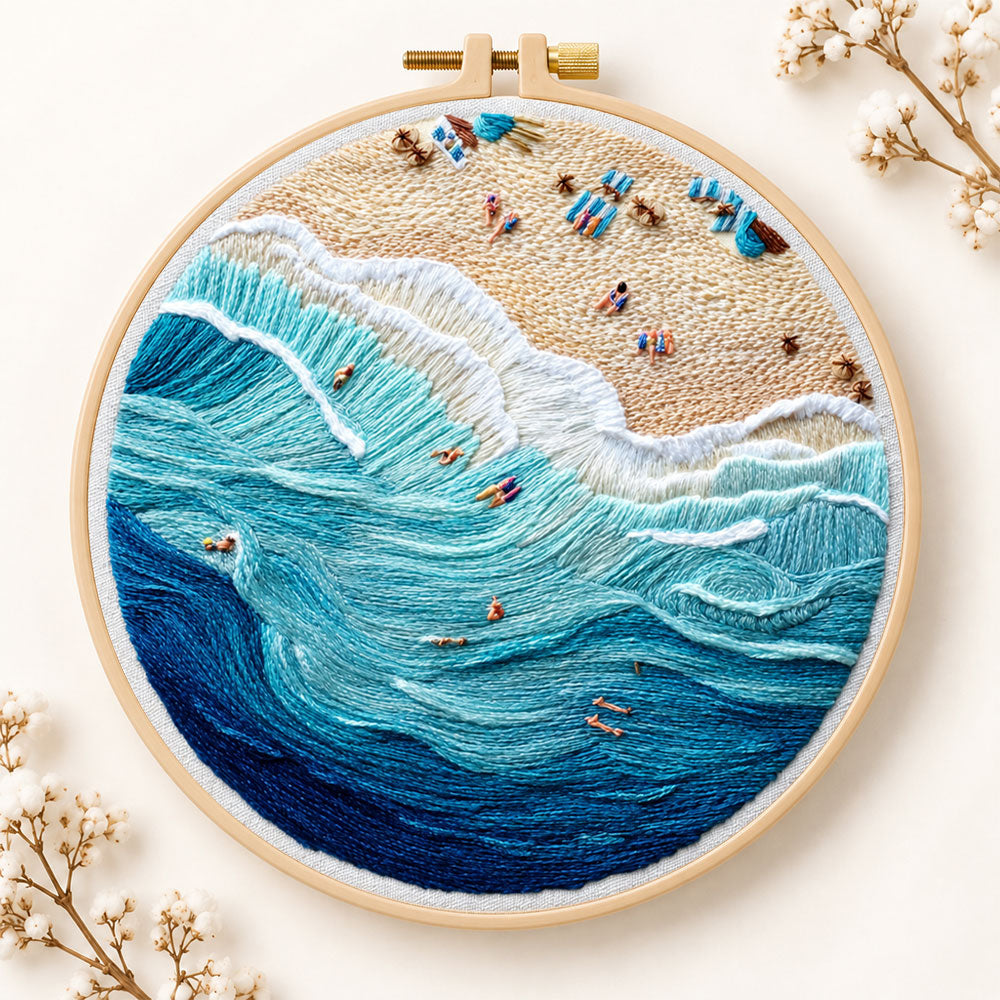 Bustling ocean surf embroidery kit