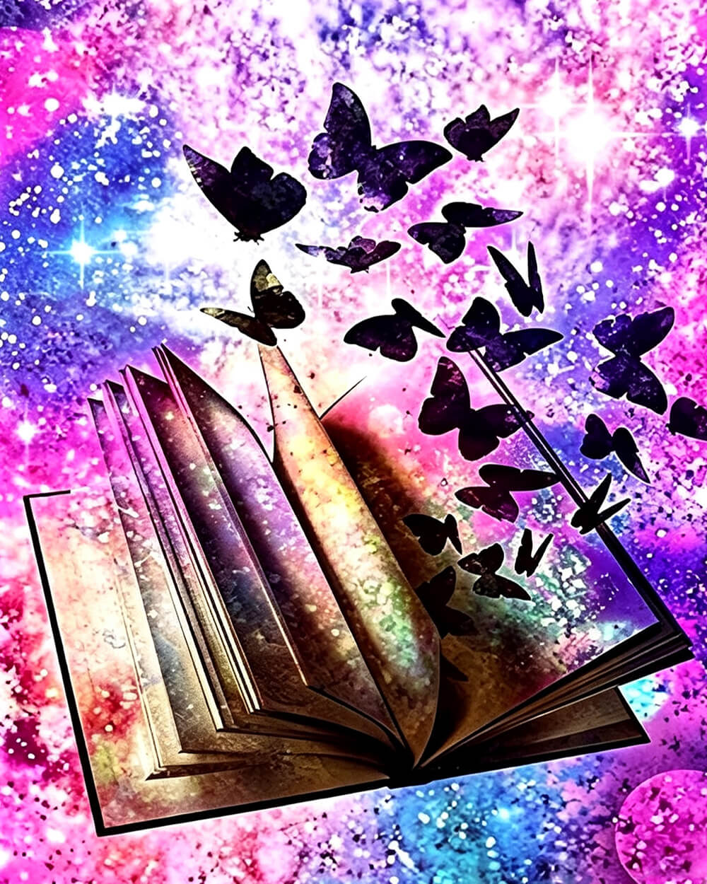 Butterflies flying from a book cross stitch kit for beginners