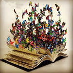 Butterflies flying out of an open book cross stitch kit for beginners