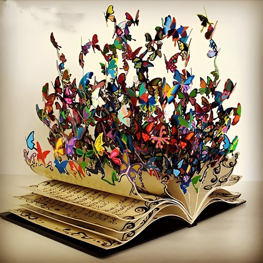 Butterflies flying out of an open book paint by numbers kit for beginners
