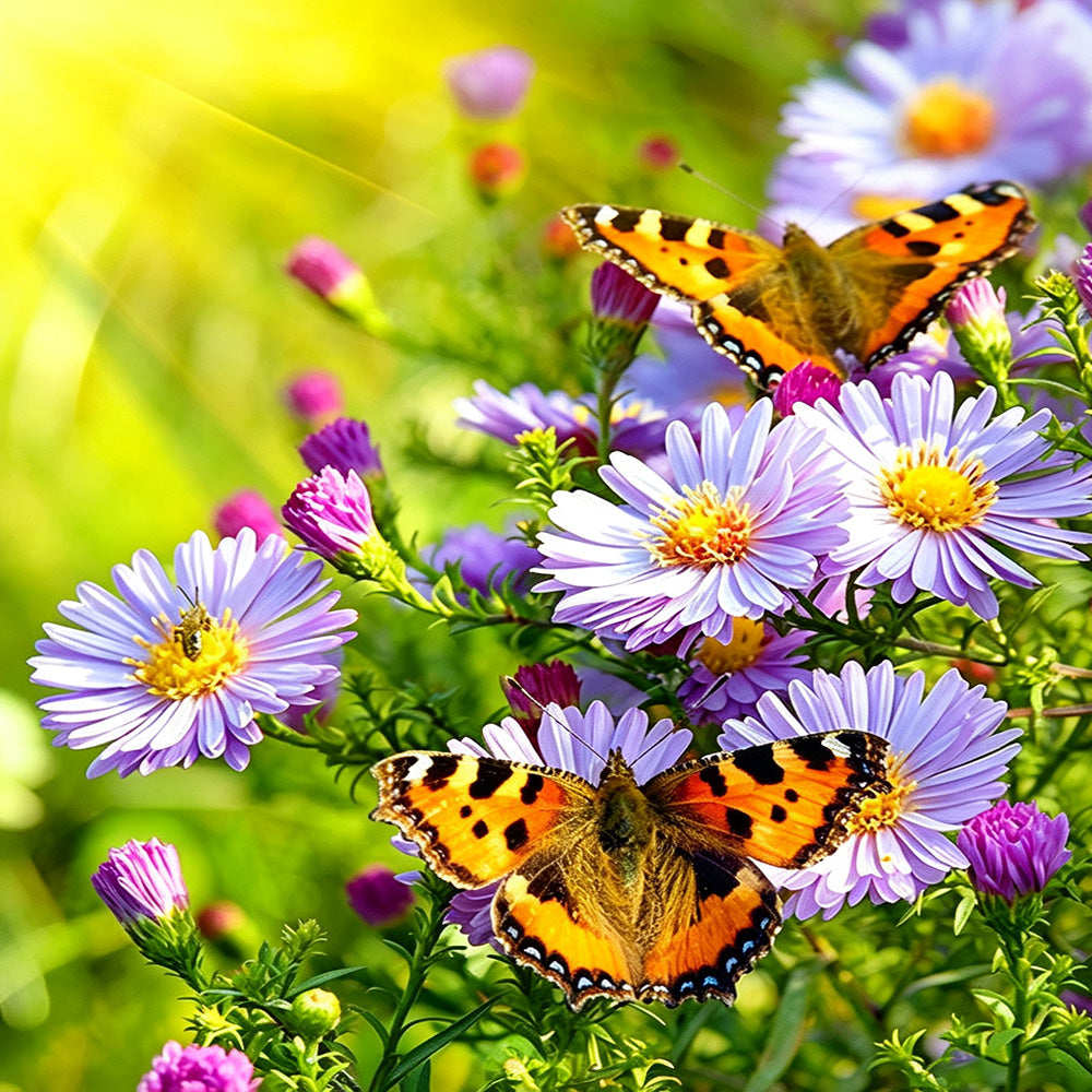 Butterflies on purple wildflowers cross stitch kit for beginners
