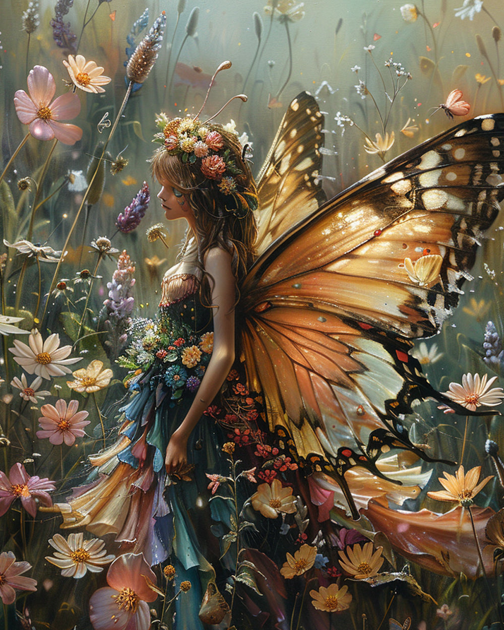 Butterfly fairy in wildflower meadow cross stitch kit for beginners