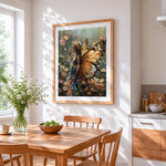 Butterfly fairy in wildflower meadow cross stitch artwork displayed on wall as home decor