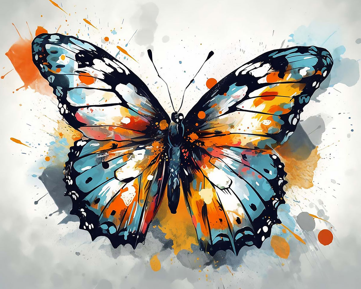 Butterfly in the style of ink splash paint by numbers kit for beginners