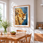 Butterfly on a lion's nose cross stitch artwork displayed on wall as home decor