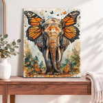 Finished butterfly wing elephant pearl diamond painting artwork displayed as home decor