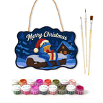 Cabin snowy retreat paint by numbers door hanger with paints and brushes