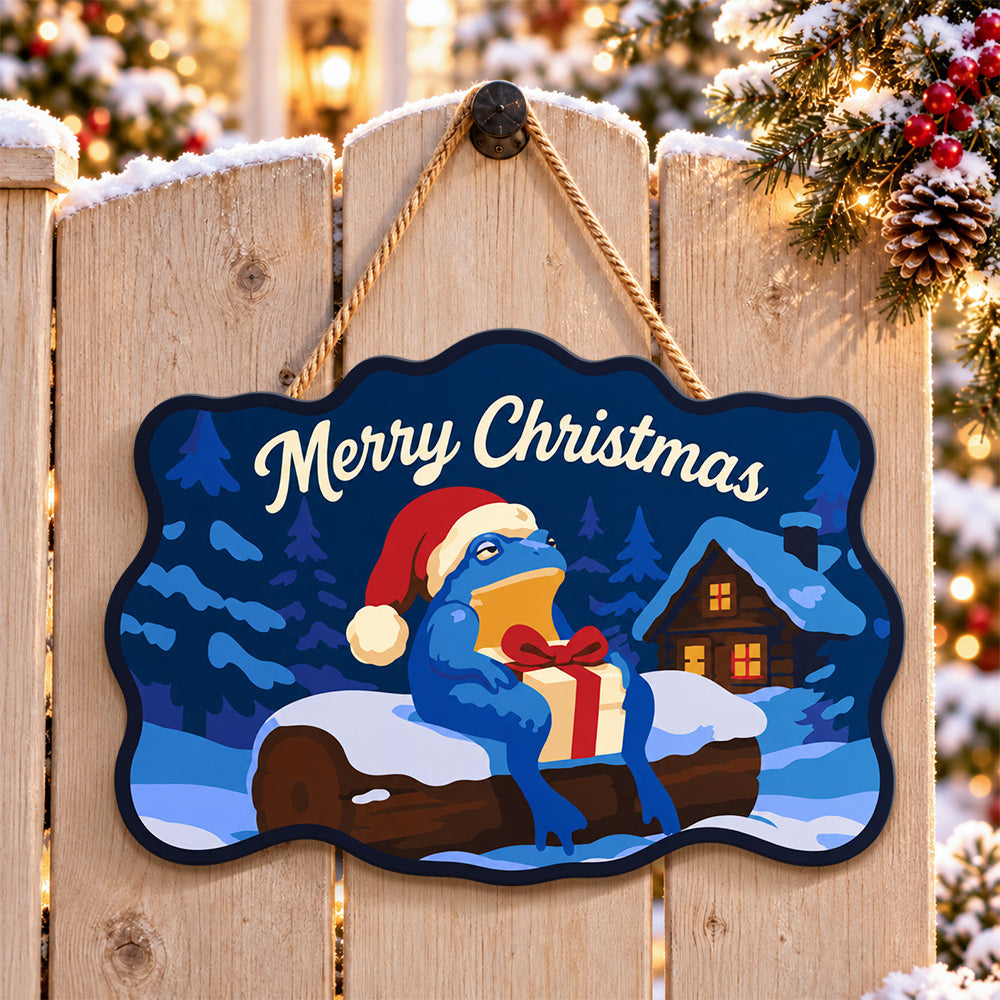 Cabin snowy retreat paint by numbers door hanger on a garden gate