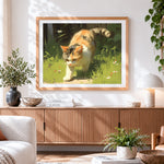 Finished calico cat stalking in the grass cross stitch artwork displayed