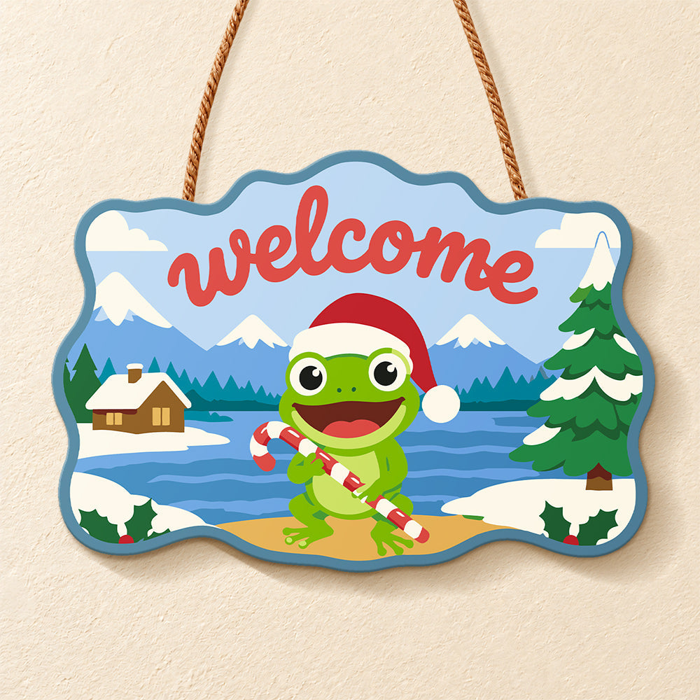 Candy cane frog cheer paint by numbers door hanger finished design