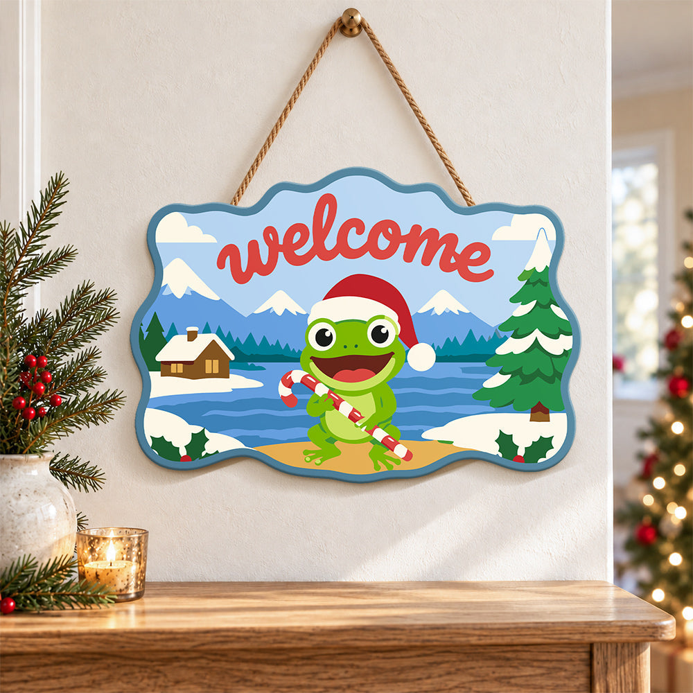 Candy cane frog cheer paint by numbers door hanger as indoor wall decor