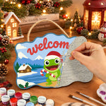 Candy cane frog cheer paint by numbers door hanger painting process