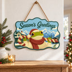 Candy cane frog greetings paint by numbers door hanger as indoor wall decor