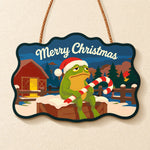 Candy cane frog scene paint by numbers door hanger finished design