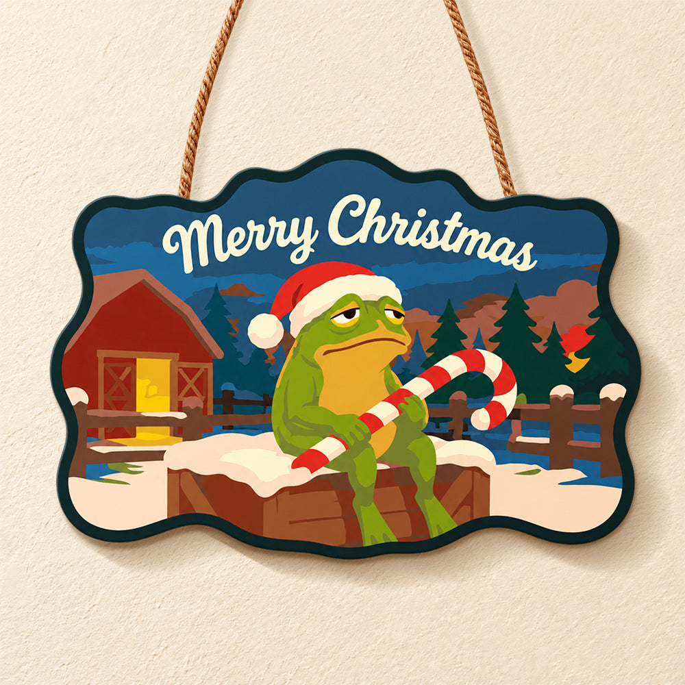 Candy cane frog scene paint by numbers door hanger finished design