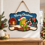 Candy cane frog scene paint by numbers door hanger as indoor wall decor