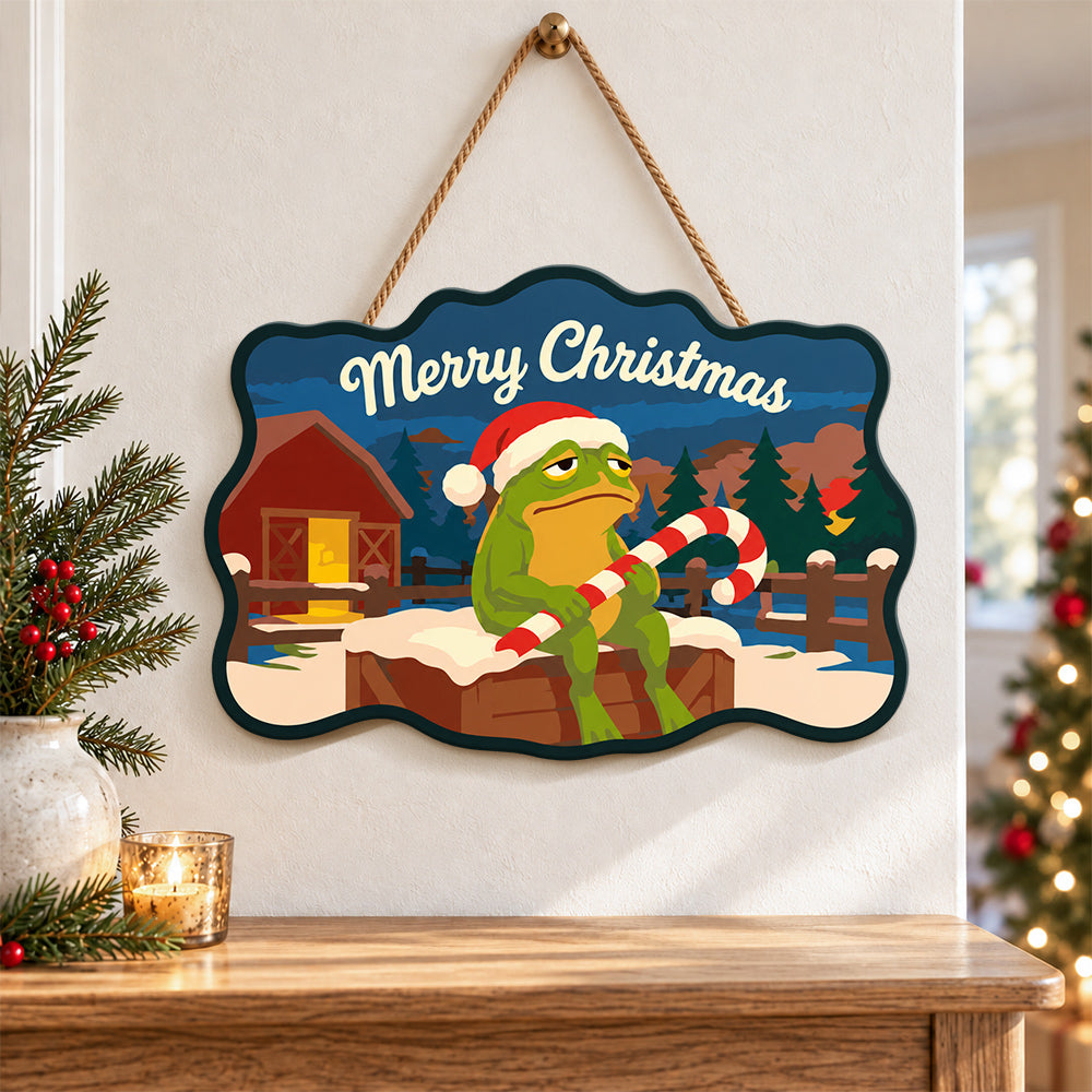 Candy cane frog scene paint by numbers door hanger as indoor wall decor