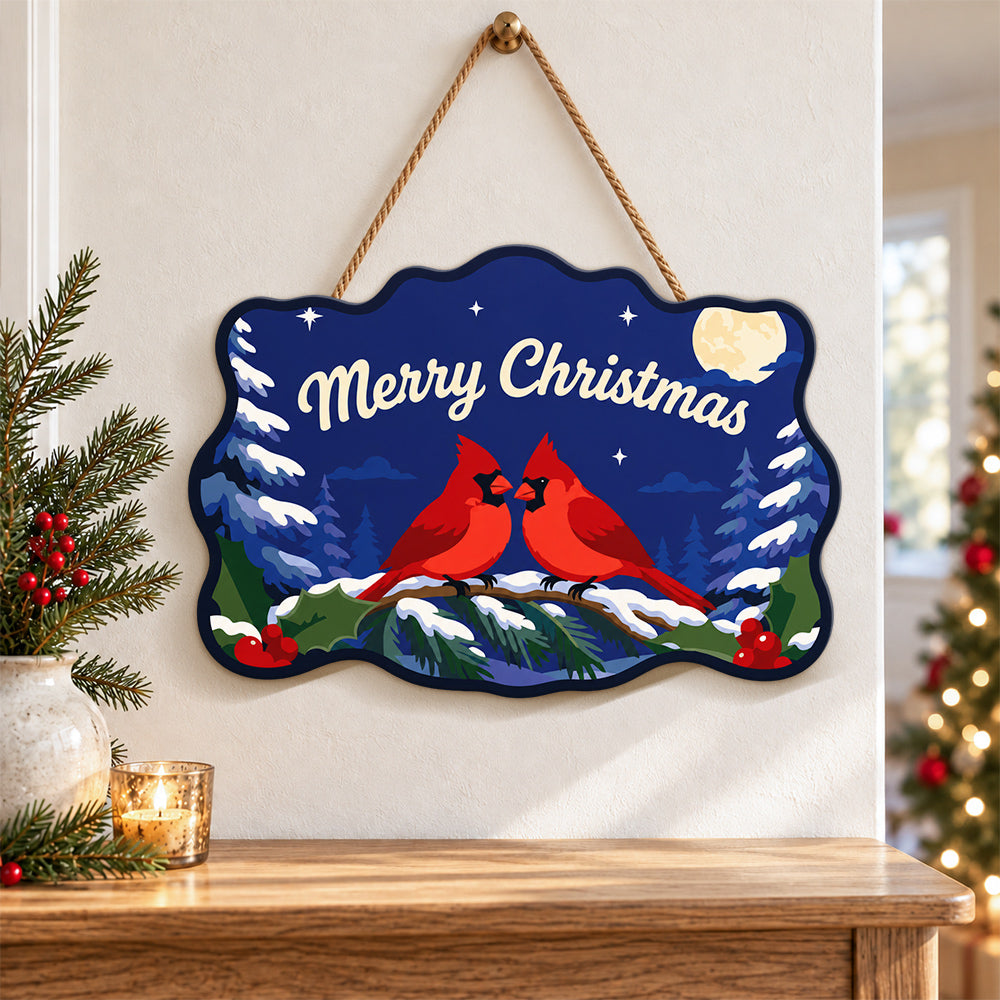 Cardinal birds night scene paint by numbers door hanger as indoor wall decor