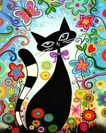 Cartoon black cat and flowers cross stitch kit for beginners