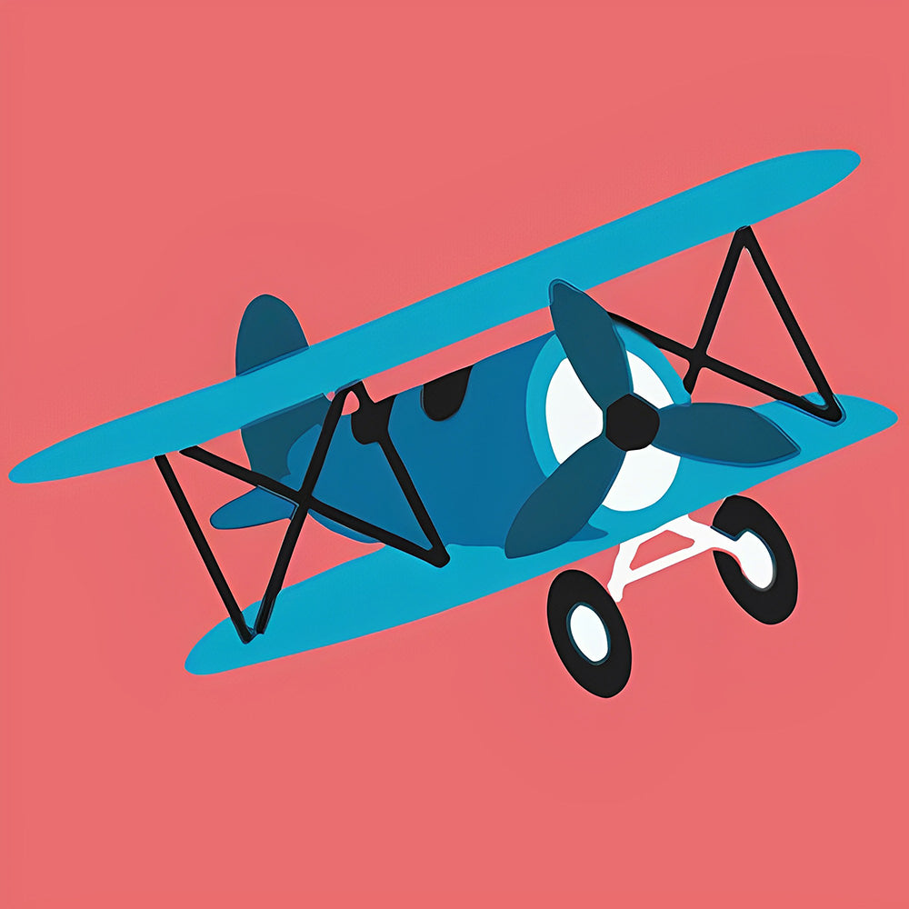 Cartoon blue biplane cross stitch kit for beginners